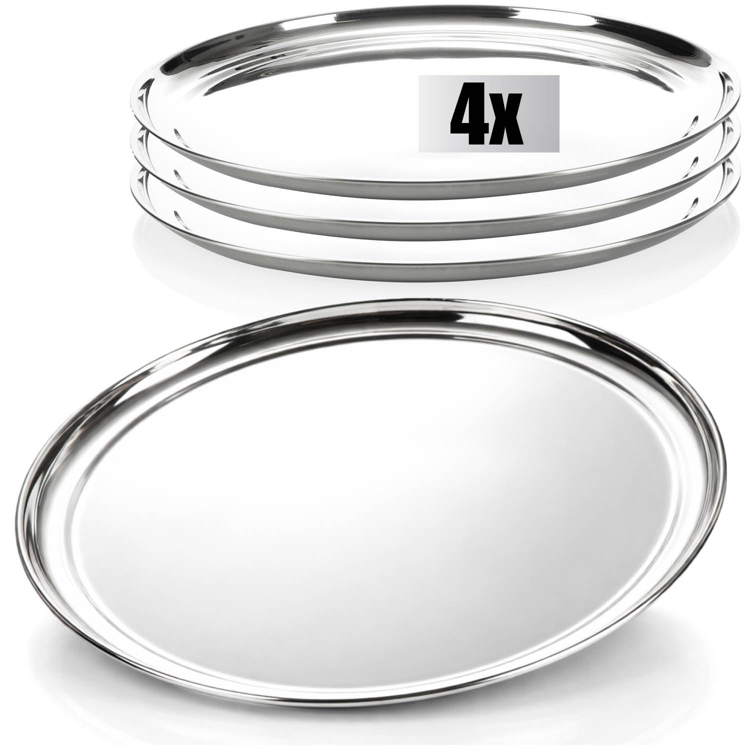 Plateau de service rond en acier inoxydable com-four lot de 4 pour buffet et restauration