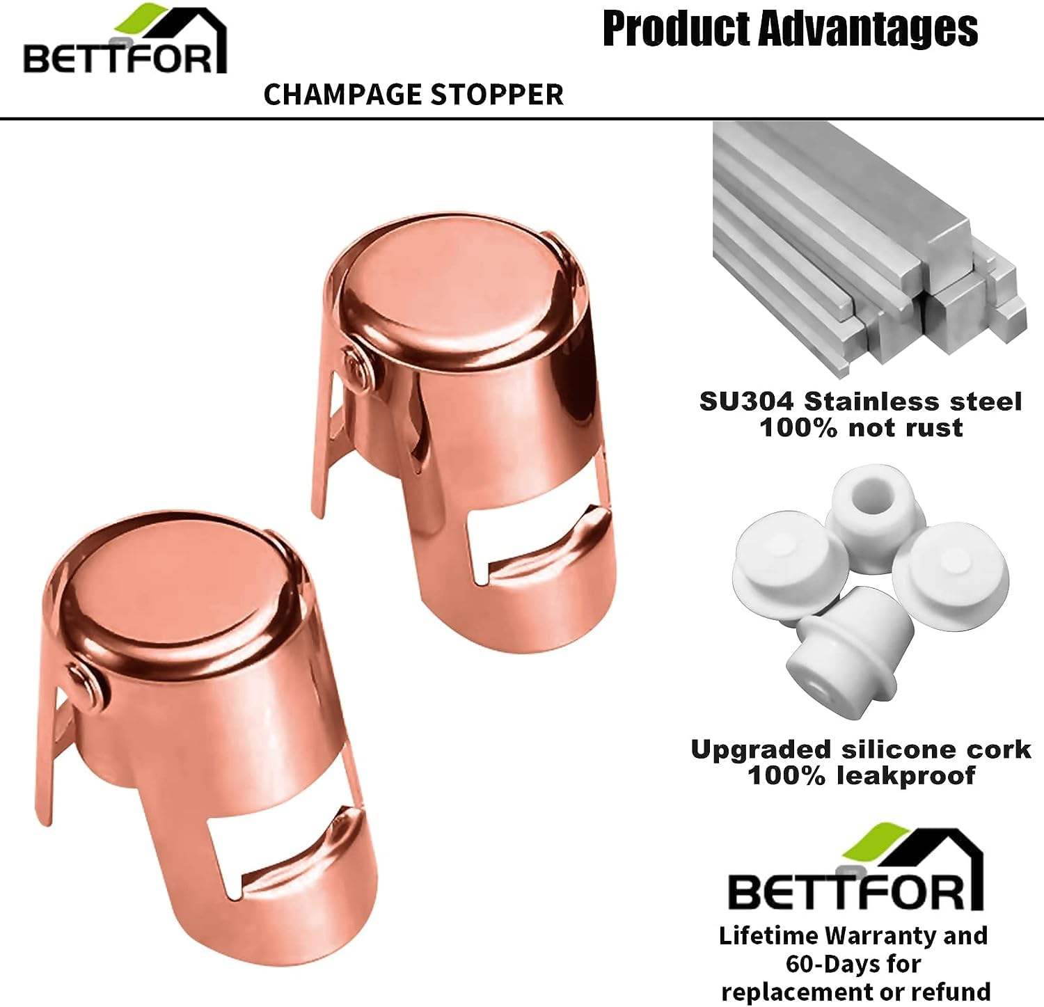 Tapones de champán con protector de champán de acero inoxidable con silicona de grado alimenticio a prueba de fugas, se mantienen frescos, adecuados para champán, cava, prosecco y brillante