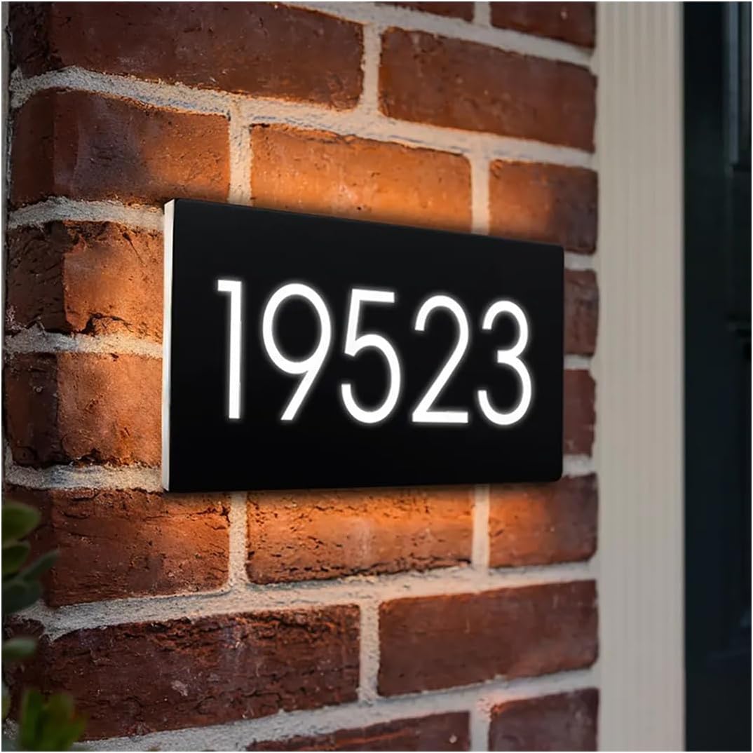 Solar Illuminated Backlit House Number Sign Modern Address Plaque Personalized Metal House Sign Address Plaque Custom House Numbers