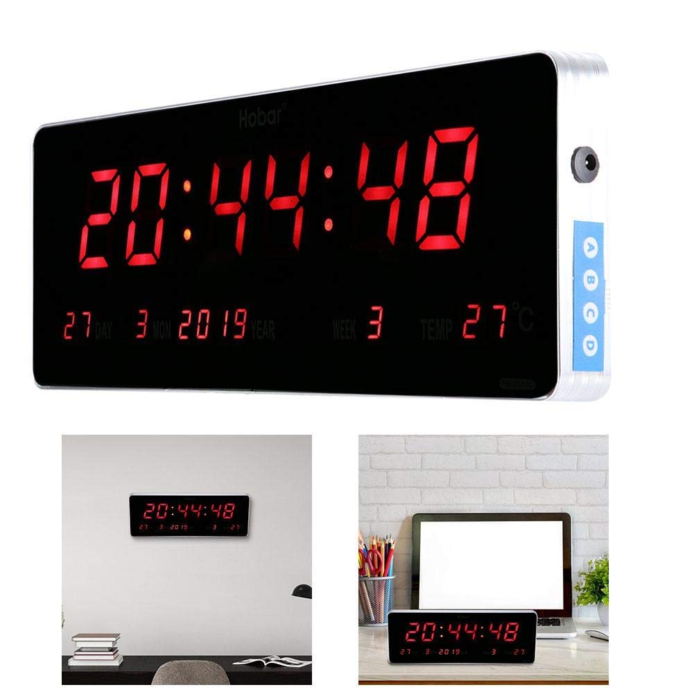 Digitale LED Kalenderuhr, Aluminiumlegierung, 36 x 13 x 3 cm, Wanduhr mit Temperaturanzeige und Wochenanzeige, EU-Stecker, für Büro und Wohnzimmer