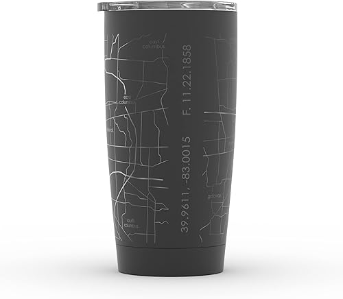 Vista 19 de Well Told Vaso de café aislado con diseño de mapa de Nueva York grabado, taza de acero inoxidable grabada (20 onzas, negro) con aislamiento de mapa