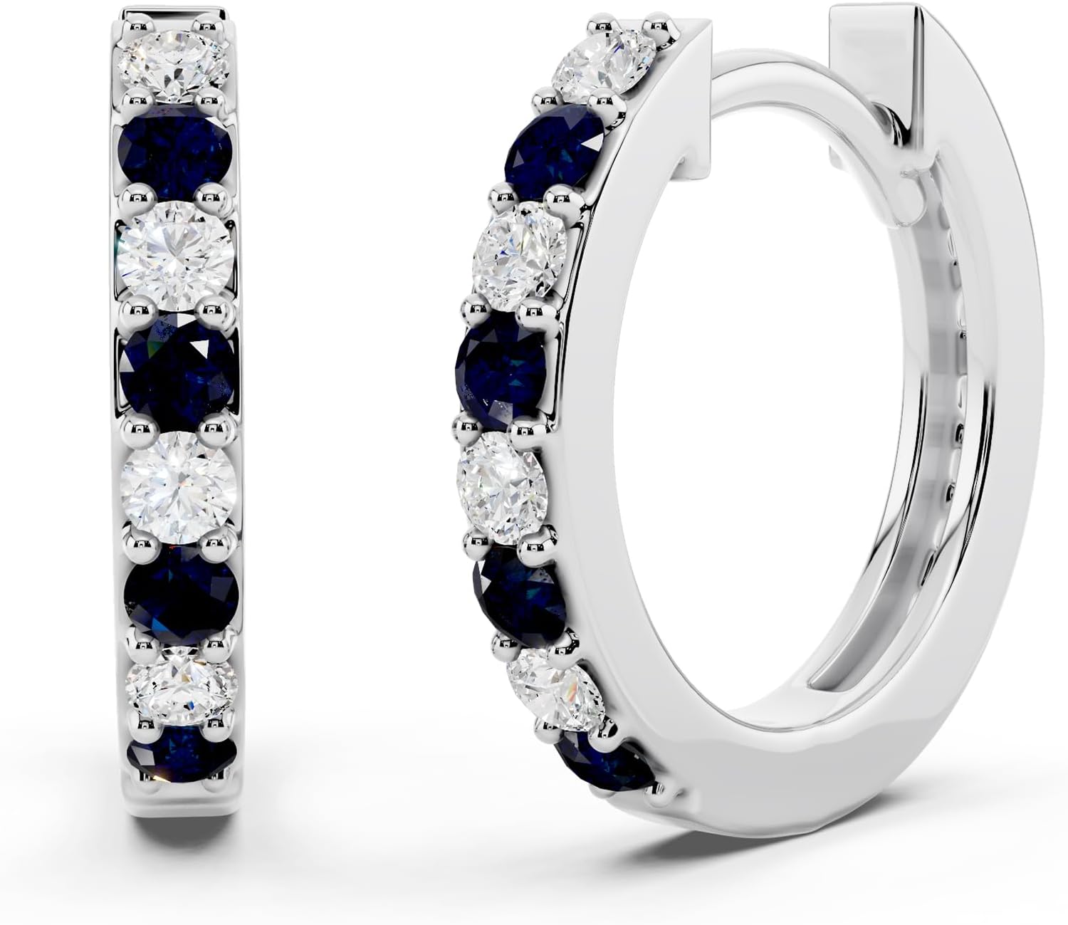 Dazzlingrock Collection 18K Round Gemstone & White Natural Diamond Women Fine Dainty Hoop Earrings, White Real Solid Gold