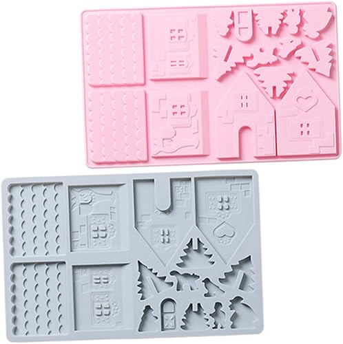 NOLITOY 6 Pcs Cake Baking Tools Silicone Cake Cupcake Topper Decorating Tools Silicone Molds for Resin House Cookie Chocolate Form Silicone Candy 3d