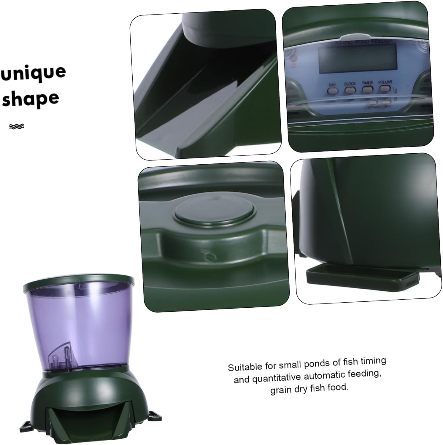 Automatic Fish Feeder LCD Display Feeder Timer Fish Food Dispenser Tank for Aquarium Pond Tank Home (Greenï¼‰