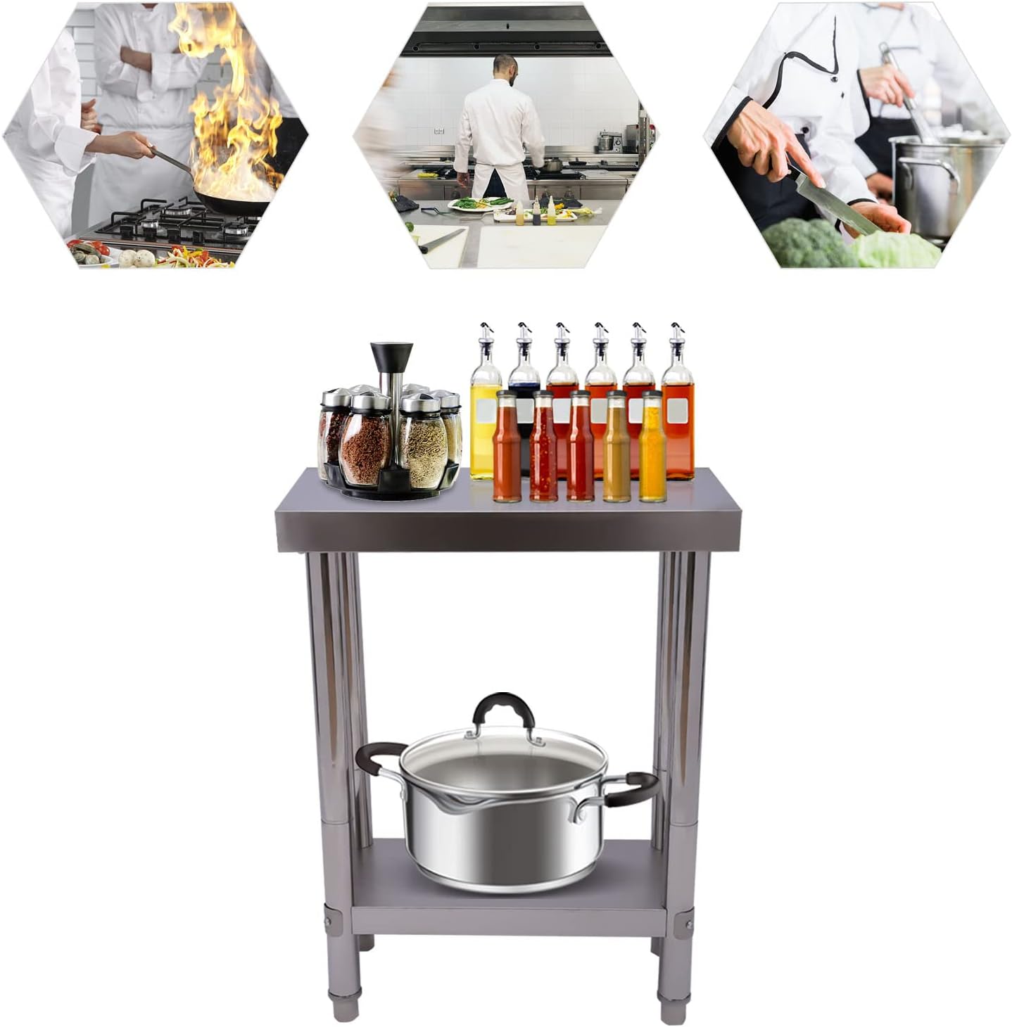 Stainless Steel Table for Prep & Work, Commercial Heavy Duty Food Prep Worktable with Undershelf, Silver Prep & Work Table for Commercial Kitchen, Restaurant, Home and Hotel