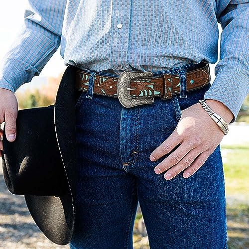 Western-Cowgirl-Belts for Women and Men Turquoise-Decorate-Silver-Buckles Western-Cowboy-Leather-Belts for Jeans Pants3