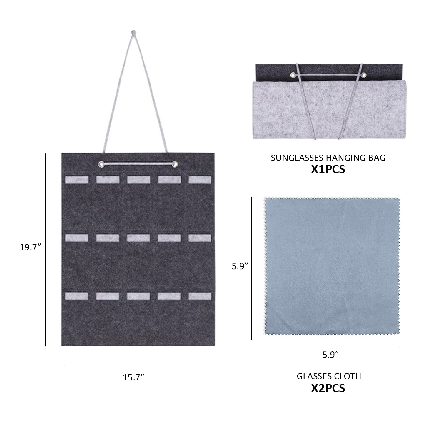 Portaocchiali Da Appendere Con 15 Scomparti - Custodia In Feltro Antipolvere Con 2 Panni Per Pulizia - Foto 11