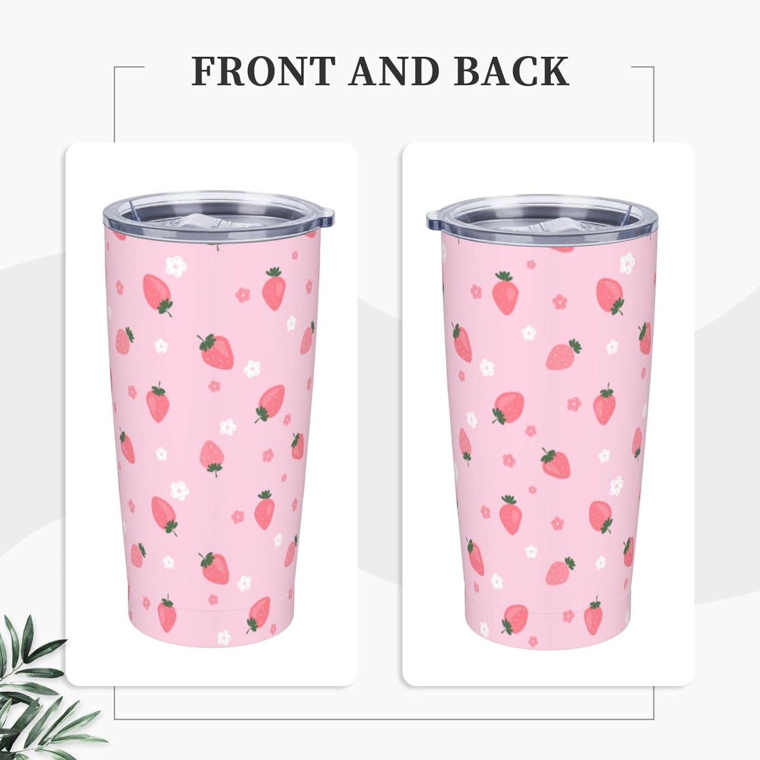 Strawberry Flower Tumblers, Pink Strawberry 20oz Stainless Steel Insulated Travel Tumblers,Travel Coffee Mug with Lid and Straw Cups Gifts for Women Men - Image 2