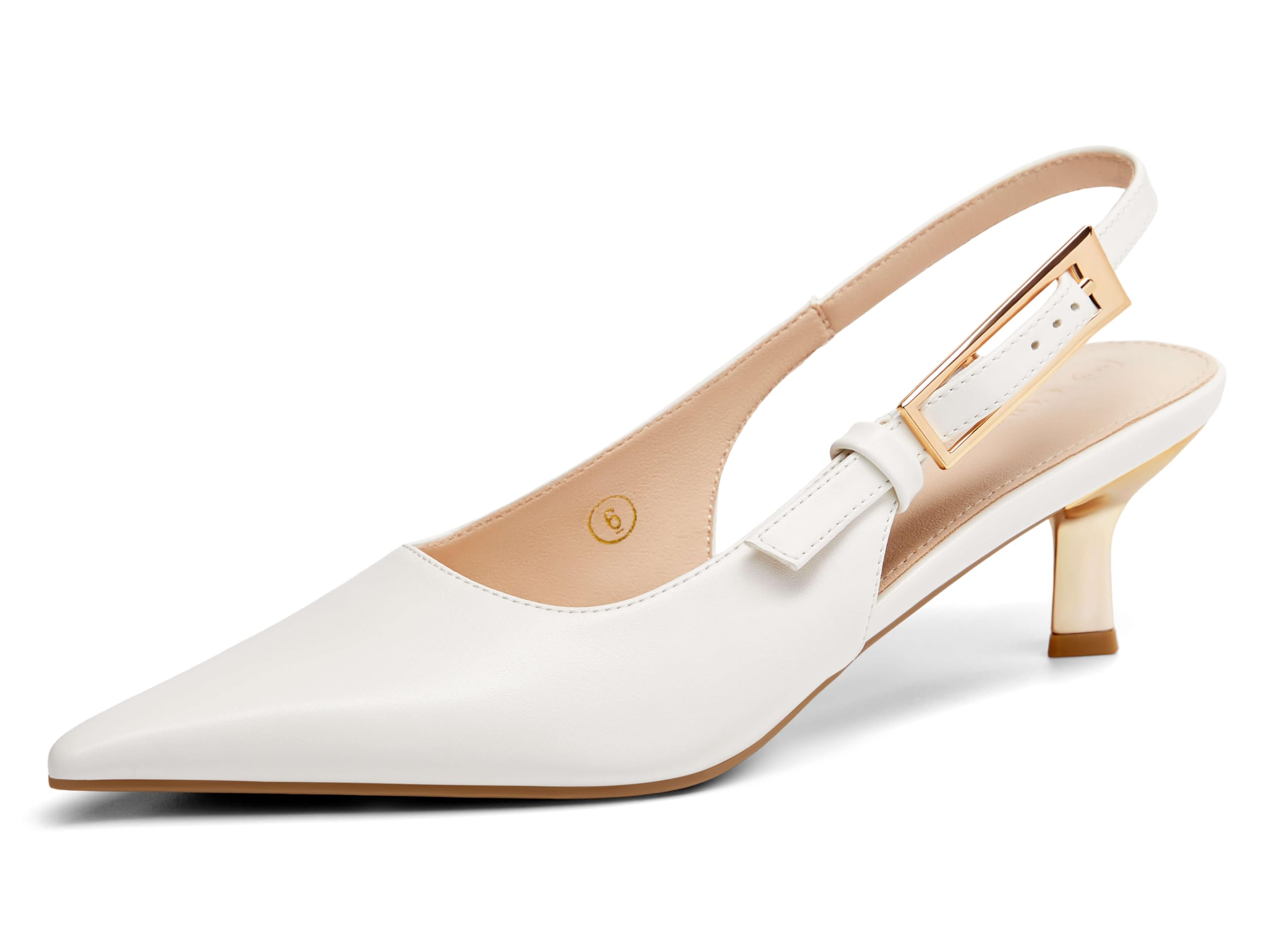 Photo 1 of Coutgo Womens Slingback Kitten Heels Closed Pointed Toe Pumps Buckle Strap Wedding Party Dress Shoes, White, Size 6.5