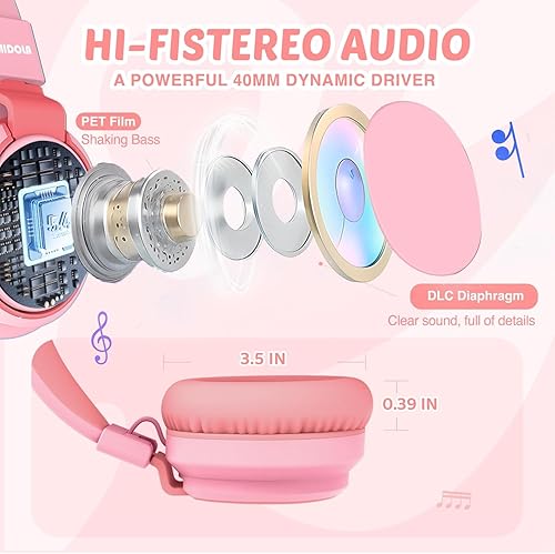 Miniatura 4 de MIDOLA Auriculares para niños, volumen limitado, 85110 dB, con cable, sobre la oreja, plegable, con cable en línea, AUX de 0.138 in, micrófono de