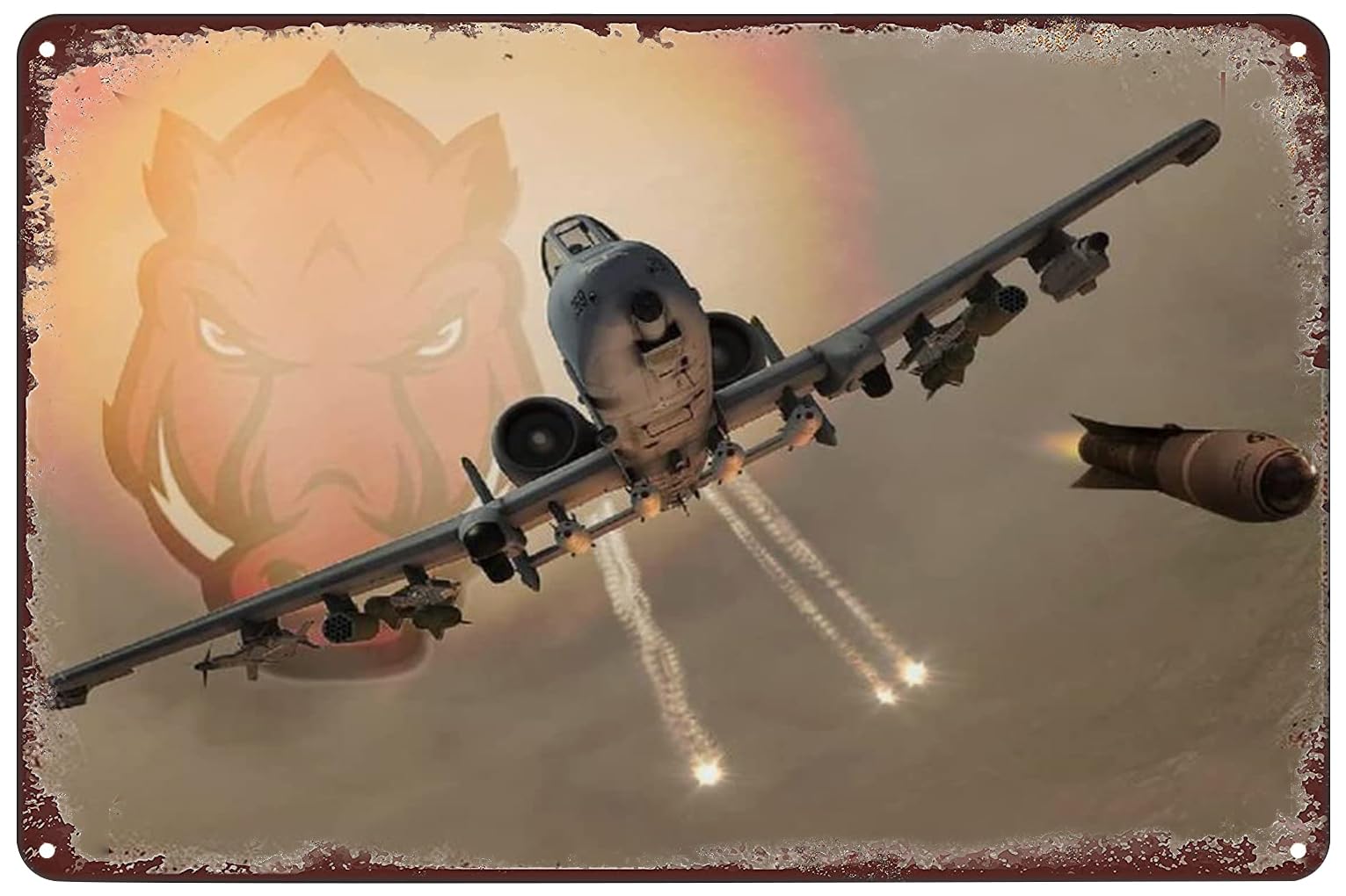 A-10 Warthog Thunderbolt II Metal Poster Military Aircraft Tin Sign Wall Art Decor Plaque for Home Bar Pub Club Cafe Living Room Garage 8x12 inch