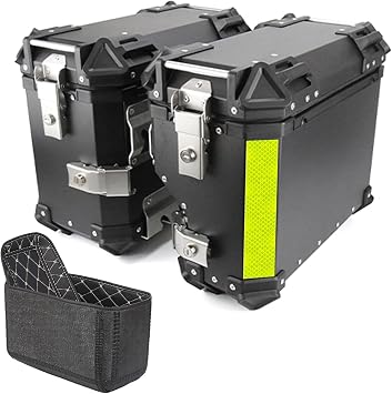 Aluminum Side Trunk Luggage for Motorcycle, Motorcycle Storage Saddle Bags Side Case Box, Large Storage Capacity and Durable Safety,B,Black