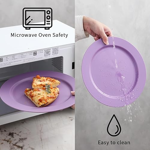 Miniatura 5 de Berglander Juego de 8 platos de plástico de 10 pulgadas, platos planos reutilizables morados, platos de ensalada, cuencos para pasta, juego de