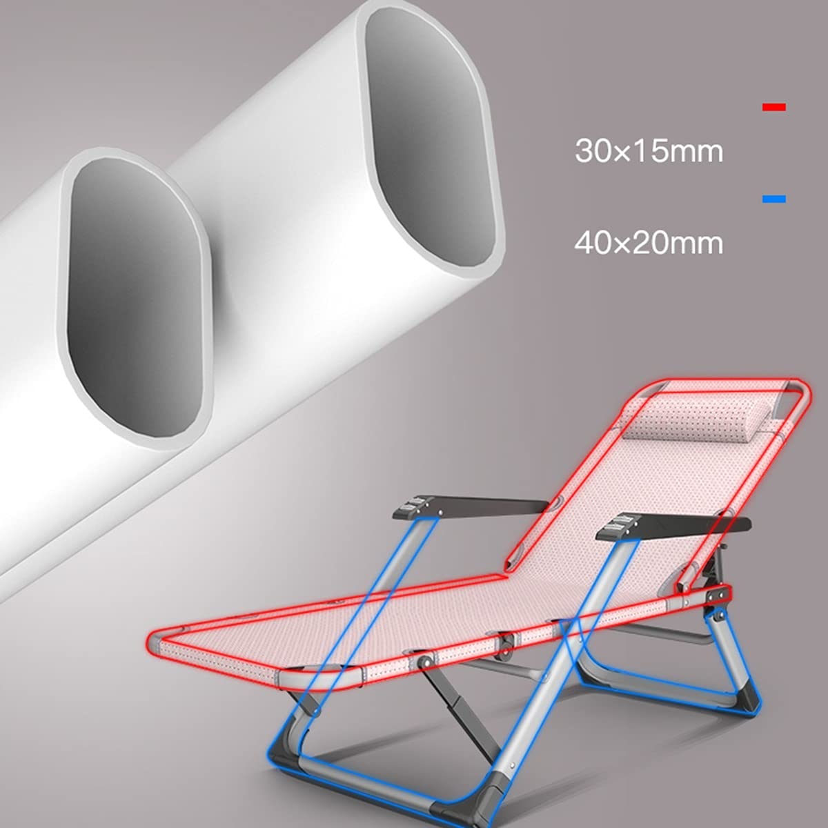 Poltrona reclinabile Pieghevole XXL con braccioli Imbottiti, per Patio, terrazza, Veranda, capacità di carico di 300 kg (Colore: Rosa)
