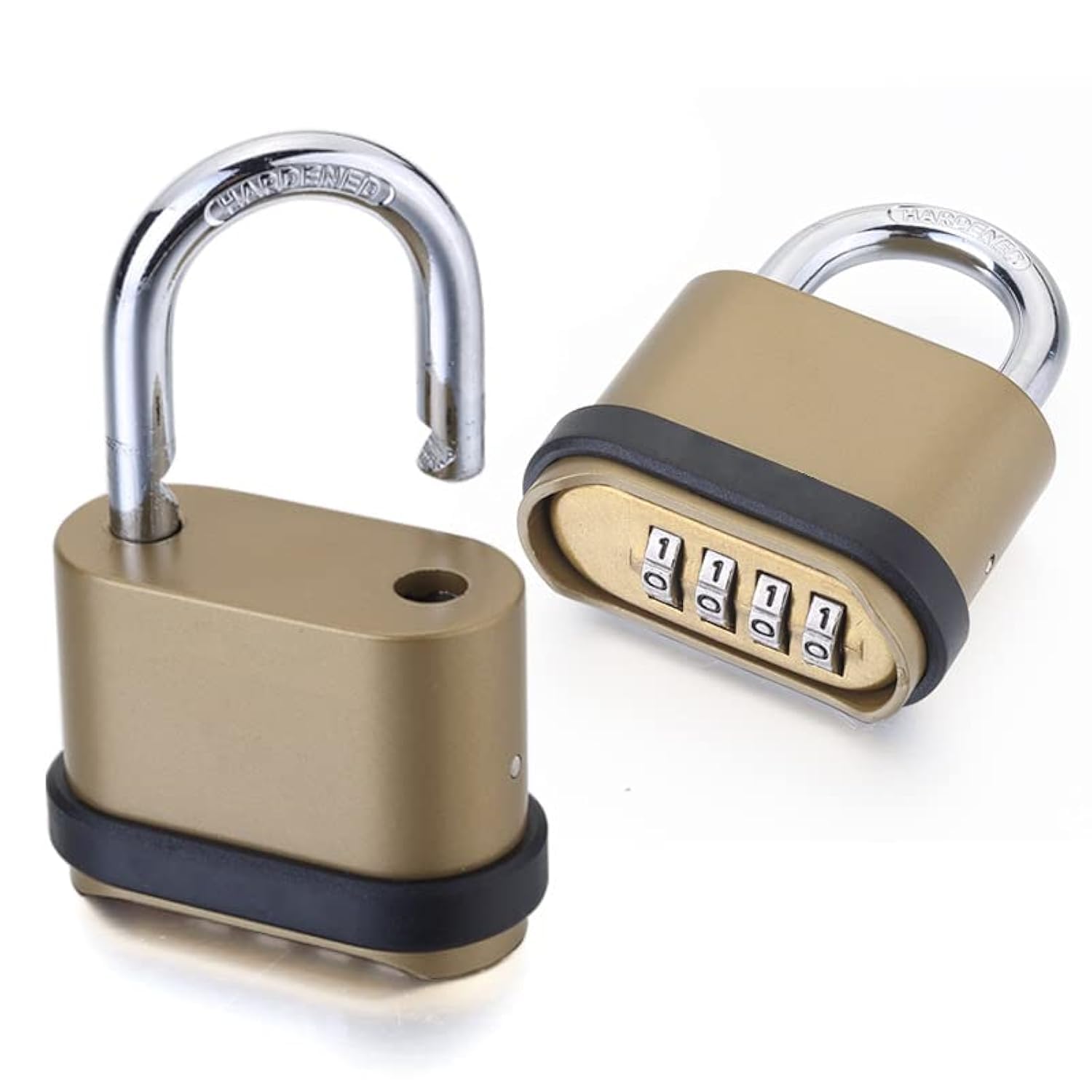 SYOSI 4 Digit Combination Lock, Heavy Duty Outdoor Security Keyless Locks Buckle Design Brass Finish Long Shackle Padlock, for Outdoor Use, Sheds, Locker, Gym, Gate, Mechanical Combination Lock