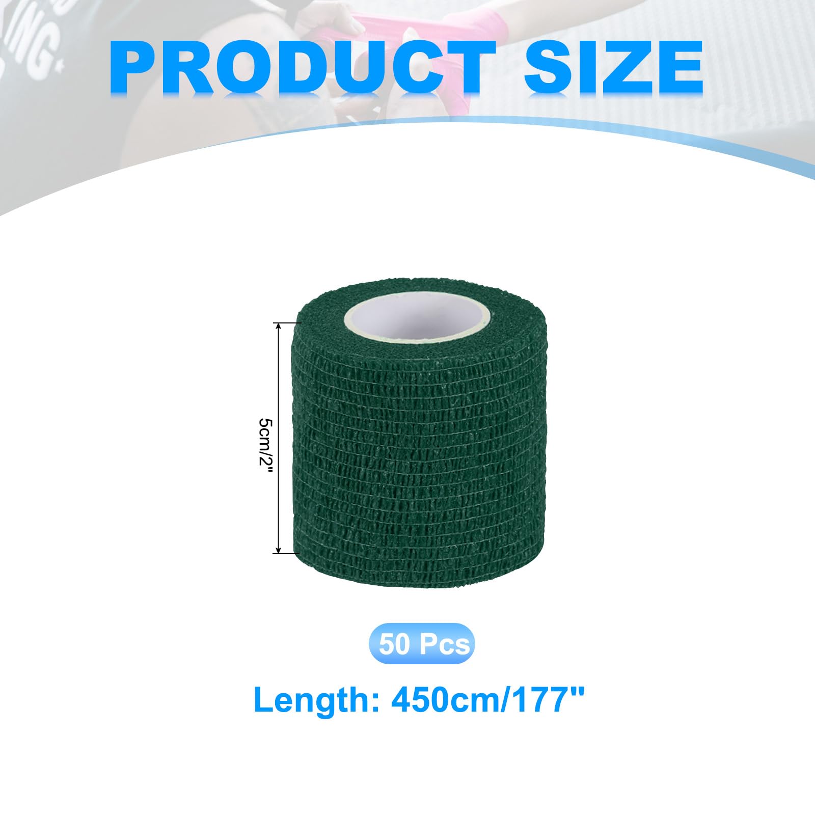 PATIKIL Benda Autoadesiva 177" X 2", 50 Pezzi Benda Elastica Autoaderente Traspirante Per Polso Caviglia sport Atletica, Verde Scuro