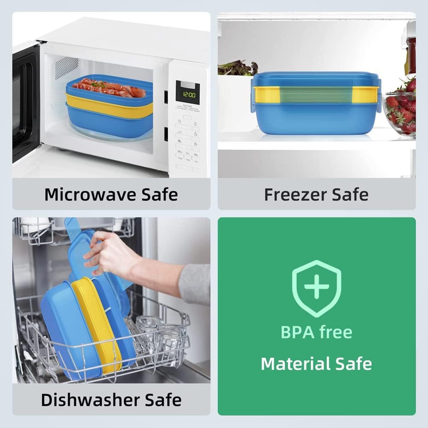 Boîte Repas Micro-ondable Sans BPA Txeouse Boîte à Lunch 1900 Ml - Bento Adulte 3 Compartiments Avec Couverts, Sans BPA, Micro-ondes, Étanchéité Parfaite (Bleu Clair Boîte Repas Micro-ondable Sans BPA Txeouse Boîte à Lunch 1900 Ml - Bento Adulte 3 Compartiments Avec Couverts, Sans BPA, Micro-ondes, Étanchéité Parfaite (Bleu Clair