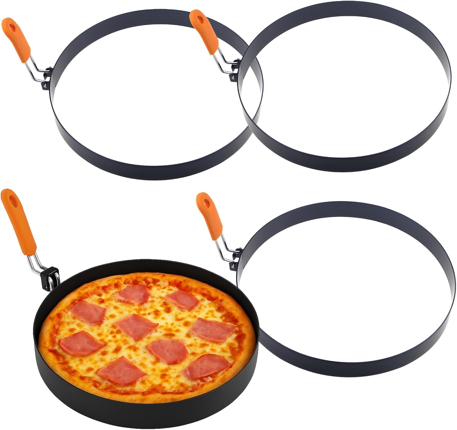 4 Extra Large Egg Rings, 8-Inch Round Omelette Molds with Silicone Handles, Nonstick Stainless Steel for Quick Cleanup, Ideal for Pancakes, Burgers, and Eggs