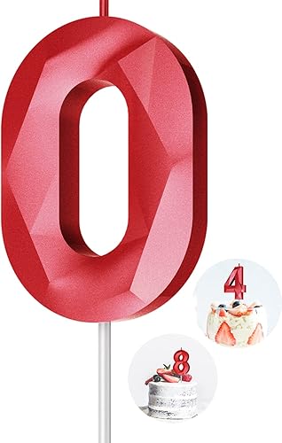 Miniatura 295 de Velas de cumpleaños con número (4 velas rojas) 3D con forma de diamante número Happy Birthday Cake Velas para fiesta de cumpleaños, boda, decoración