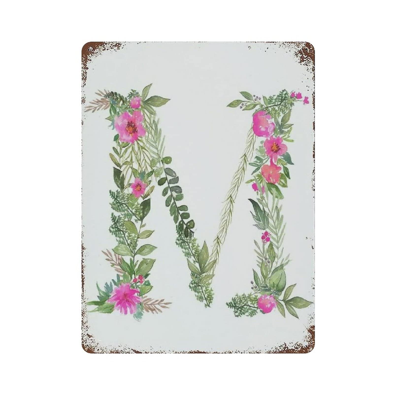 M Wall Letters Nursery Letters Floral Metal Signs, Fun Poster For Bar Kitchen Cafe Farmhouse Wall Decor 12x16 inch