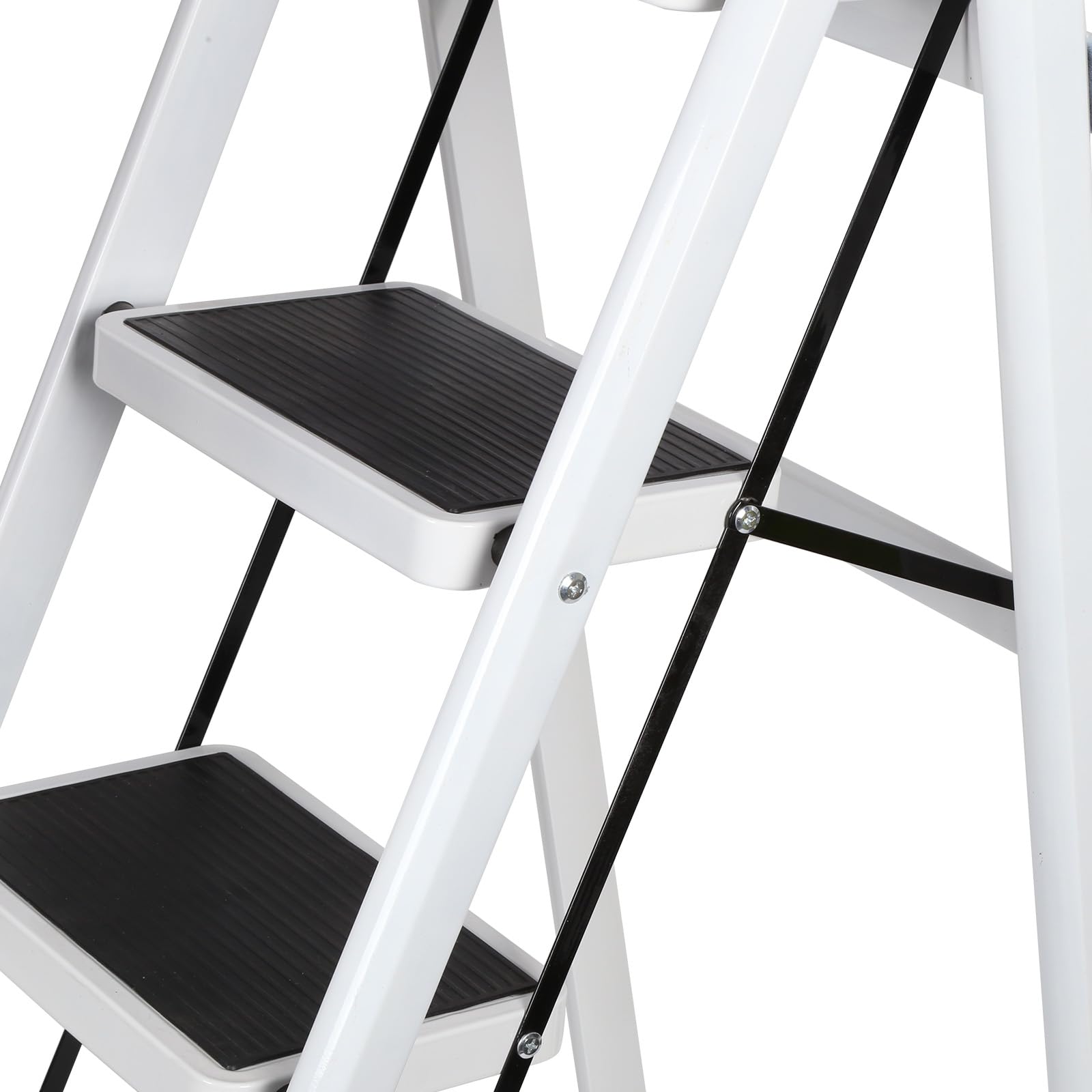 Escabeau Robuste avec Main Courante de Sécurité,Capacité de Charge 160kg,Tabouret Pliant Portable Marches en Caoutchouc Antidérapant Pédales(B) 152 x 87 x 39 cm – 5 étapes (Blanc)
