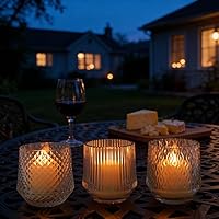 Vista 1 de Juego de velas LED recargables sin llama, cristal transparente, cera real, parpadeo blanco cálido, control remoto y temporizador, decoración