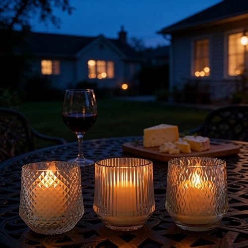 Juego de velas LED recargables sin llama, cristal transparente, cera real, parpadeo blanco cálido, control remoto y temporizador, decoración