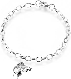F24 Zander Walleye Fish Angling fine lead free English Pewter charm on a belcher link chain anklet bracelet