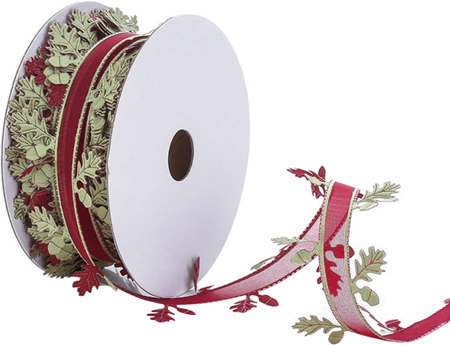 Yesiidor Leaf Ribbon Holly Leaves Satin Ribbon for Christmas Party Decoration Sheer Gift Packaging Crafts,Wine red