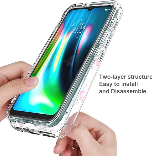 Miniatura 4 de Funda para Moto G9 Play, XT2083-1 Funda con protector de pantalla de vidrio templado, cuerpo completo transparente floral TPU Slim Funda protectora