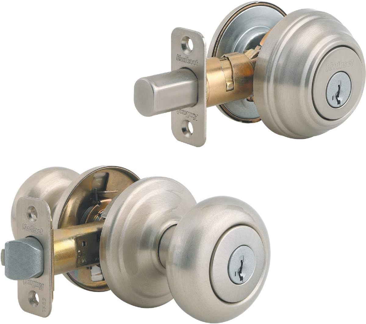 Kwikset Juno Keyed Entry Door Knob and Single Cylinder Deadbolt Combo Pack with Microban Antimicrobial Protection Featuring SmartKey Security in Satin Nickel Kwikset Juno Keyed Entry Door Knob and Single Cylinder Deadbolt Combo Pack with Microban Antimicrobial Protection Featuring SmartKey Security in Satin Nickel