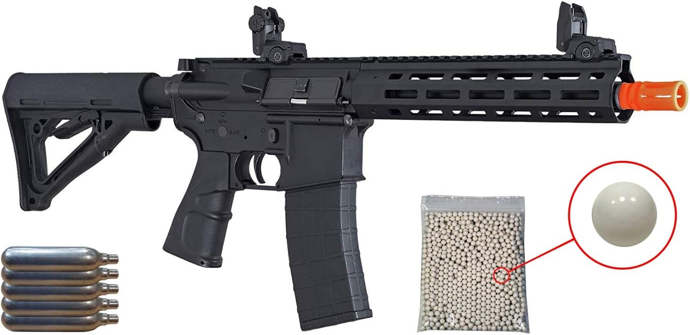 Wearable4U Tippmann Omega-PV Electro-Pneumatic Carbine Lenght Airsoft Rifle with Included 5x12 gram CO2 Tanks OR Tippmann 13CI Tank Pack of 1000 6mm 0.20g BBS Bundle