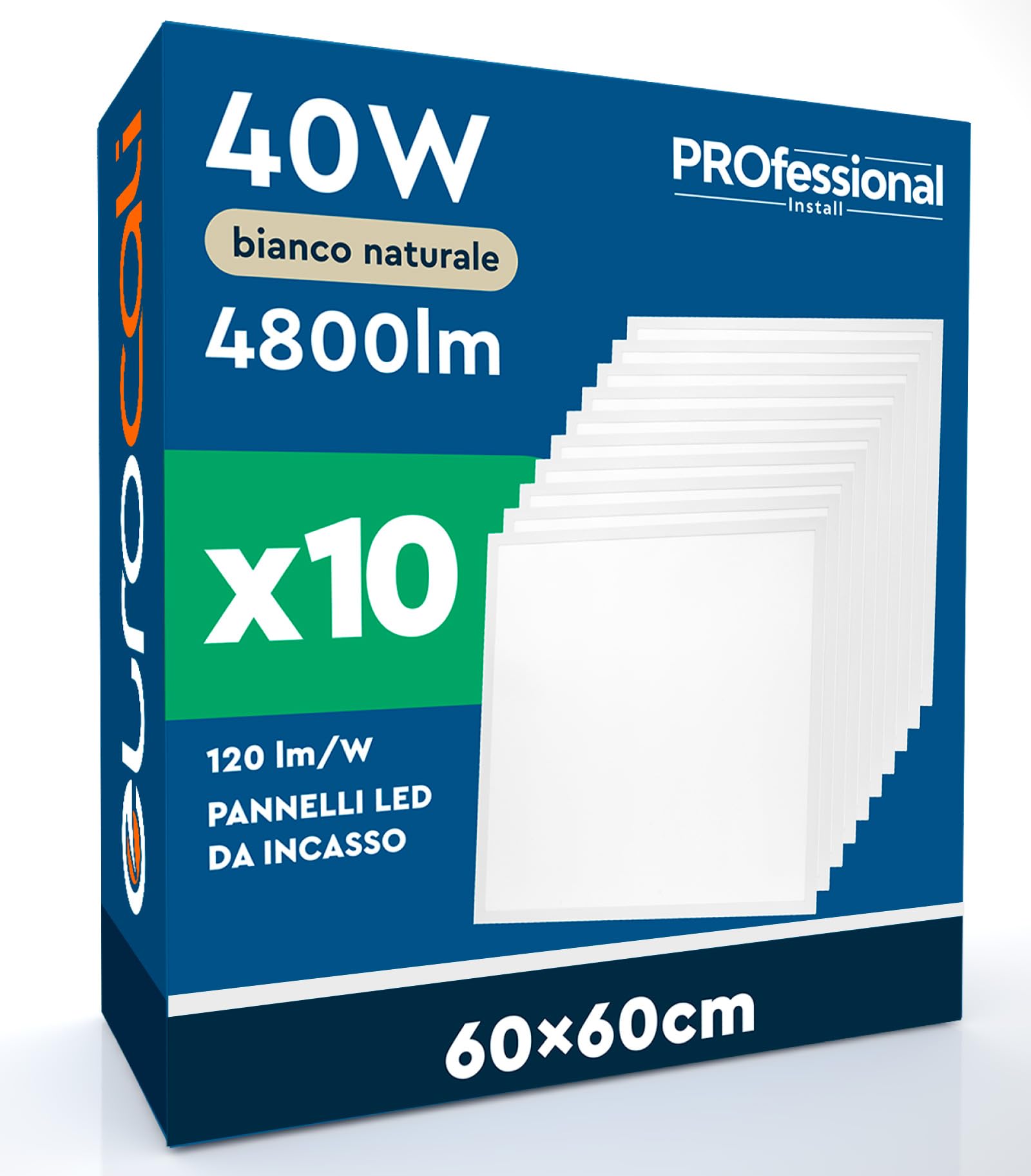 10 Pannelli LED 60x60 40W Quadrati da Incasso 4800 Lumen - Luce Naturale 4000K - Plafoniera Alta Luminosità 120 lm/W Lampada da Soffitto per Controsoffitti Modulari Driver Incluso Colore Bianco