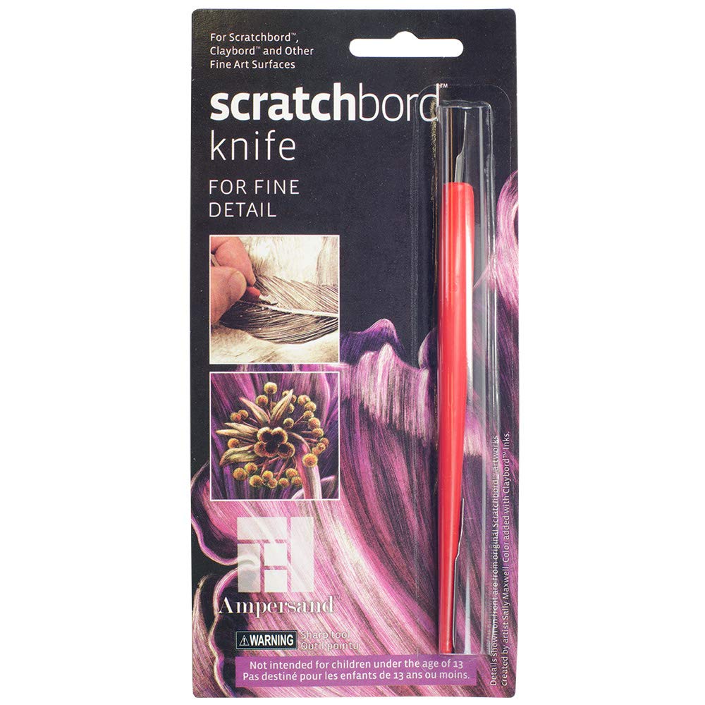 Ampersand Scratch Knife Tool with a Fine and a Curved Nib for Scratchbord, Claybord and Other Fine Art Surfaces, Red Handle (AMPSK)