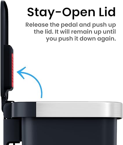 Miniatura 5 de iTouchless SoftStep - Cubo de basura de plástico negro con pedal de 13.2 galones con filtro de olor, construcción duradera a prueba de abolladuras y