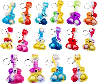 30 Packs Bulk Guitar Mini pop Fidget Keychain for Boys and Girls Kids,Birthday Party Favors Supplies and Classroom Prize