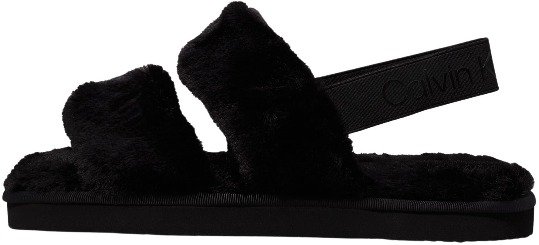 Calvin Klein Women’s Faux Fur Velcro Slippers, Black (Triple Black), 6