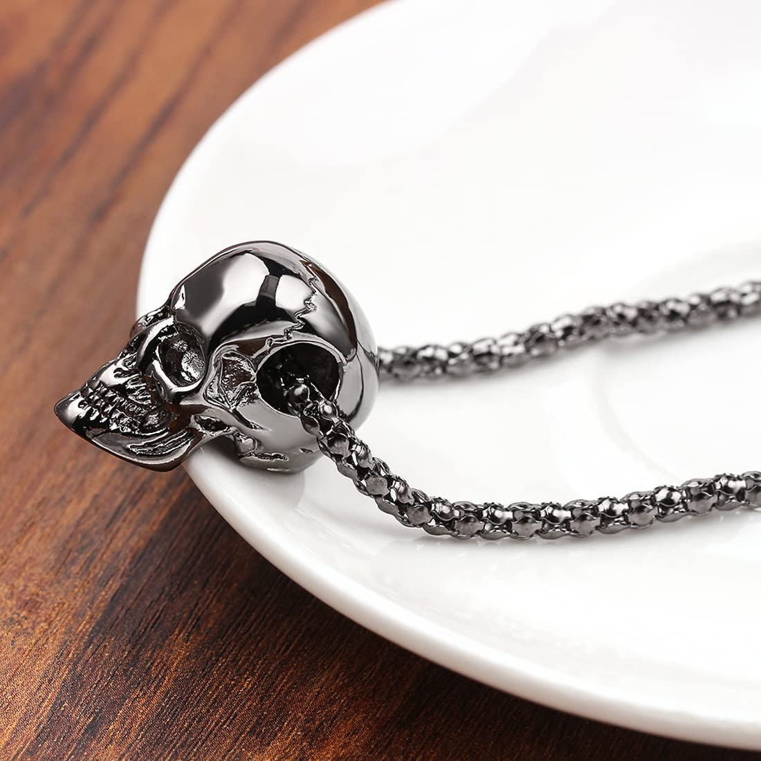 Collana Uomo Teschio Vichingo Con Spade Incrociate – Ciondolo Gotico In Lega, Catena 50cm, Gioiello Punk Regalo - 3
