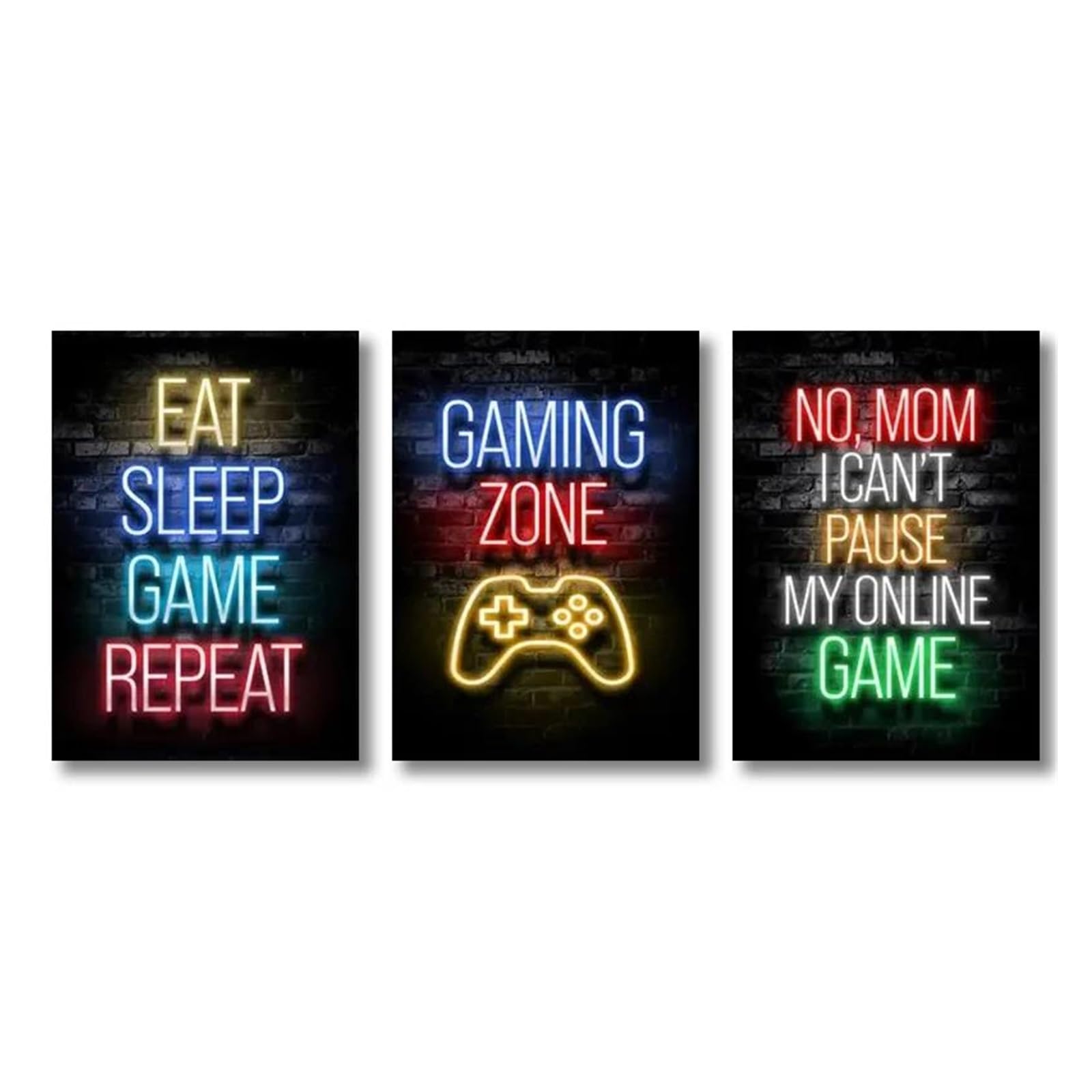 Peinture sur toile gaming 3 pièces 40x50 cm haute définition effet lumière néon éclatant