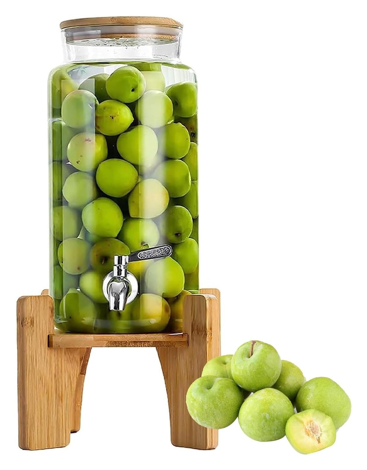 asdchZen Glass Beverage Dispenser,Juice Dispenser, Glass Water Dispenser With Stand Lid Lemonade Beer Jars For Office Camping Juice Drinks Container,4l