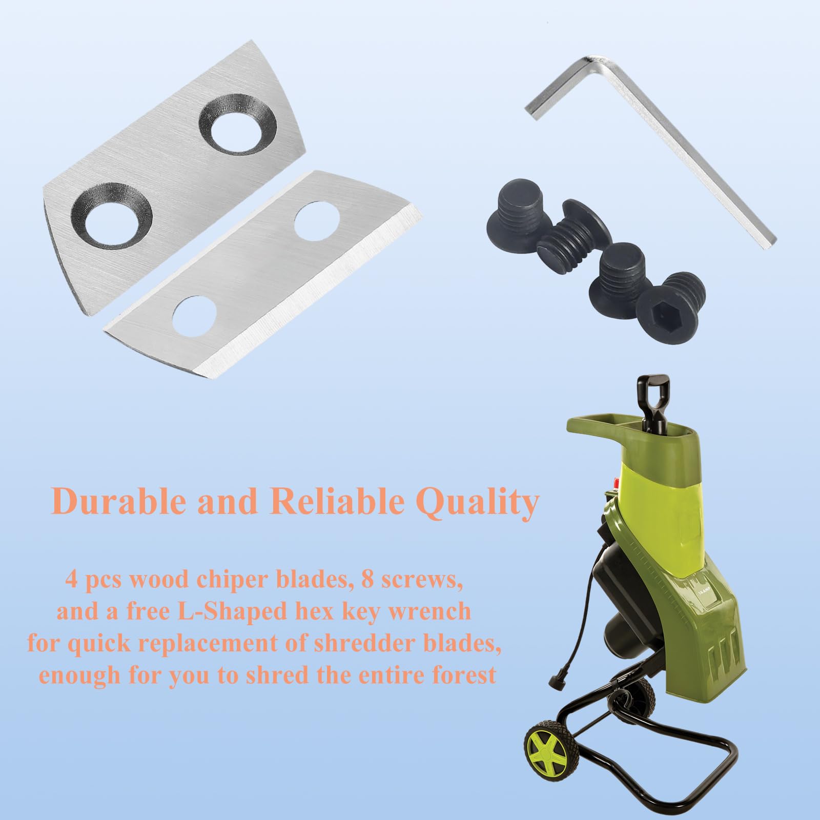 4 cuchillas de madera compatibles con Sun Joe CJ601E, CJ602E, Earthwise GS70015, kit de herramientas de corte de doble cara reemplazables, con llave hexagonal en forma de L
