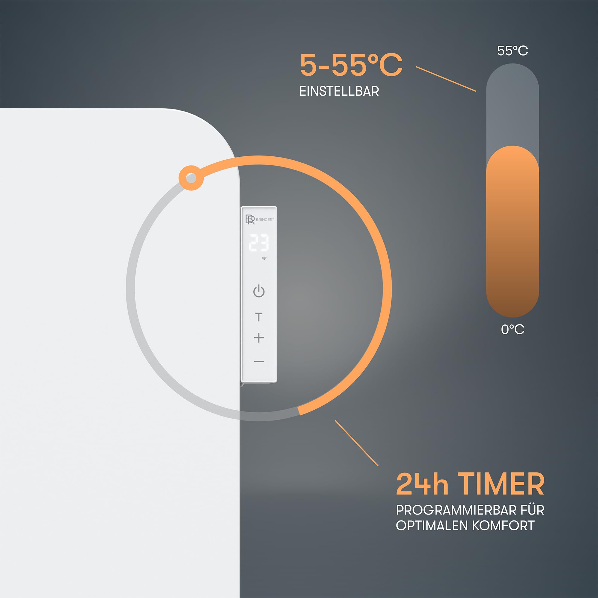 BR Bringer Infrarotheizung 450 Watt mit Smart Thermostat, WIFI & App - für Wandmontage oder als Standgerät für kleine Räume bis 10m² - sehr Energiesparend - Deutsche Qualitätsmarke (weiß)