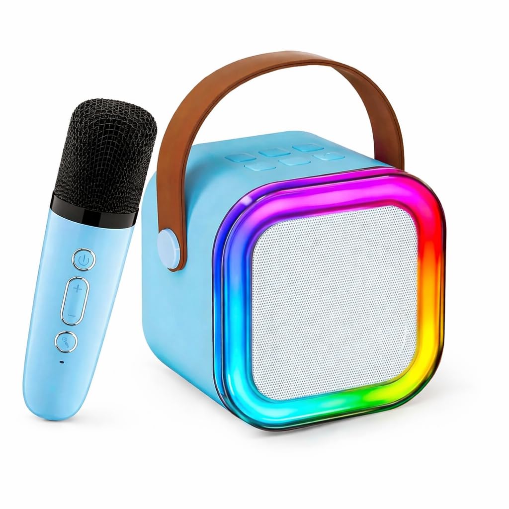 Portable Karaoke Bluetooth Speaker with Wireless Mics and Dynamic Lights, Birthday Gift for Kids, Boys, Girls and Toddlers Ages 4-12+ Years, Home Outdoor Travel (Blue)