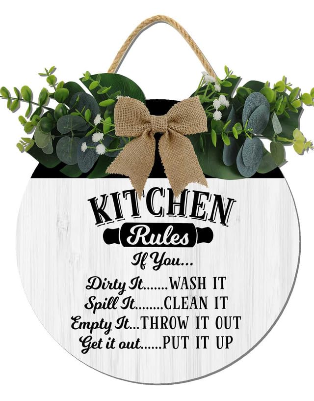 Kitchen Wall Art Decor,Kitchen Rules Rustic Round Wooden Sign,For Home, Office, Store Or Restaurant