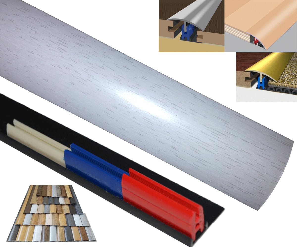 Syntech Plastics White Washed Oak Laminated Threshold Strip Clip System 38Mm X 90Cm Multi-Height & Pivot Self Adhesive Easy Fit (White Washed Oak)