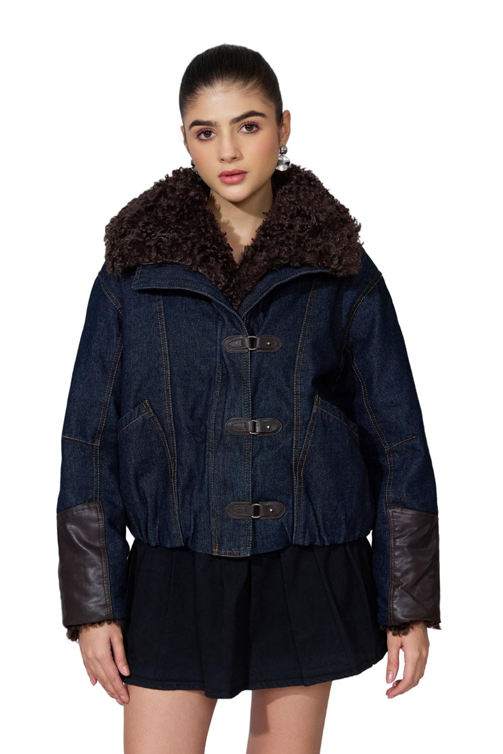 showoffff Women Solid Biker Jacket | Notched Lapel Full Sleeves Faux Leather Jacket for Womens | Regular Fit Regular Length Jacket for Women's-picture-36