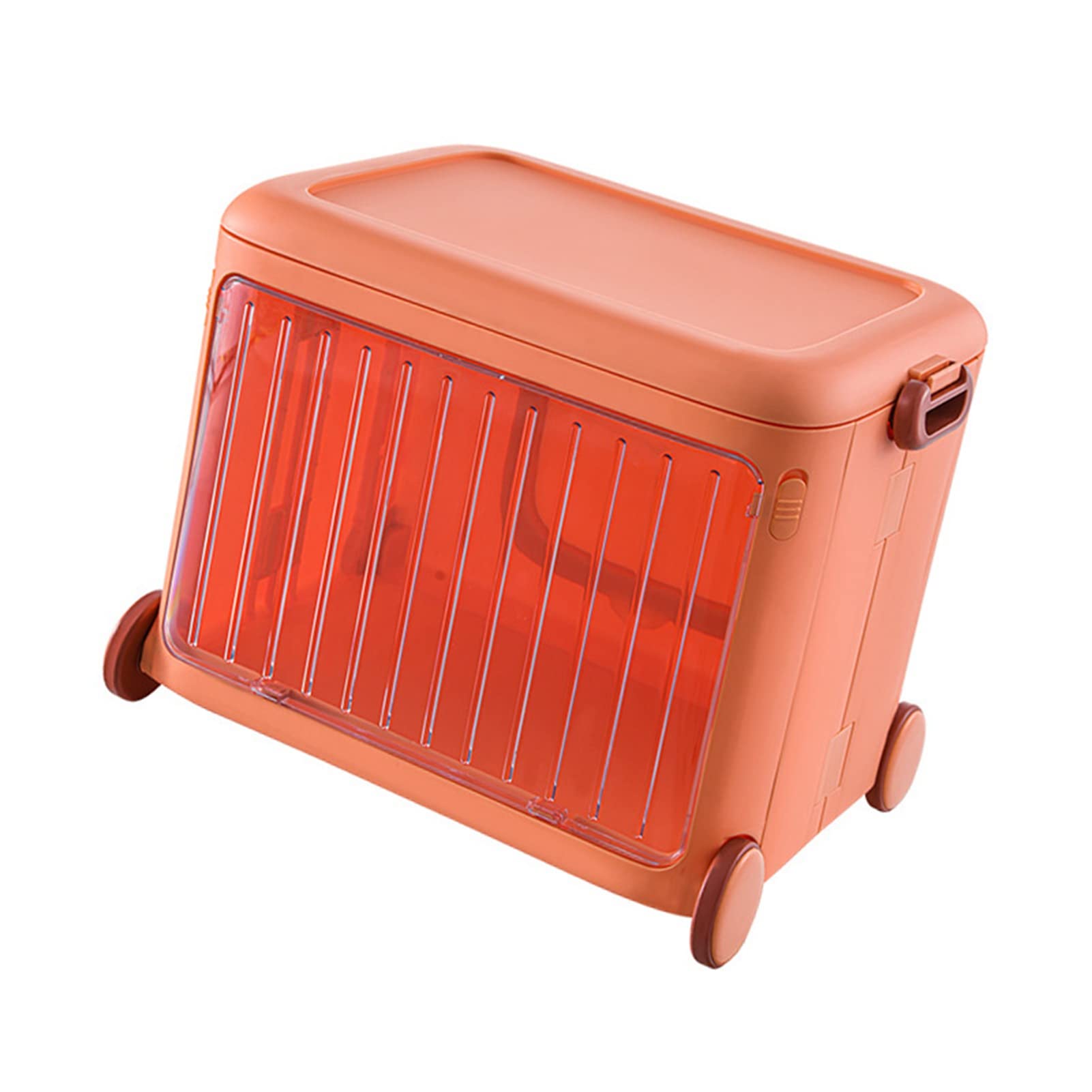 Fdit Kids Foldable Stackable Storage Bins with Handle and Wheels, Transparent Visible Plastic Organizers for Toys, Books, Snacks (Orange)