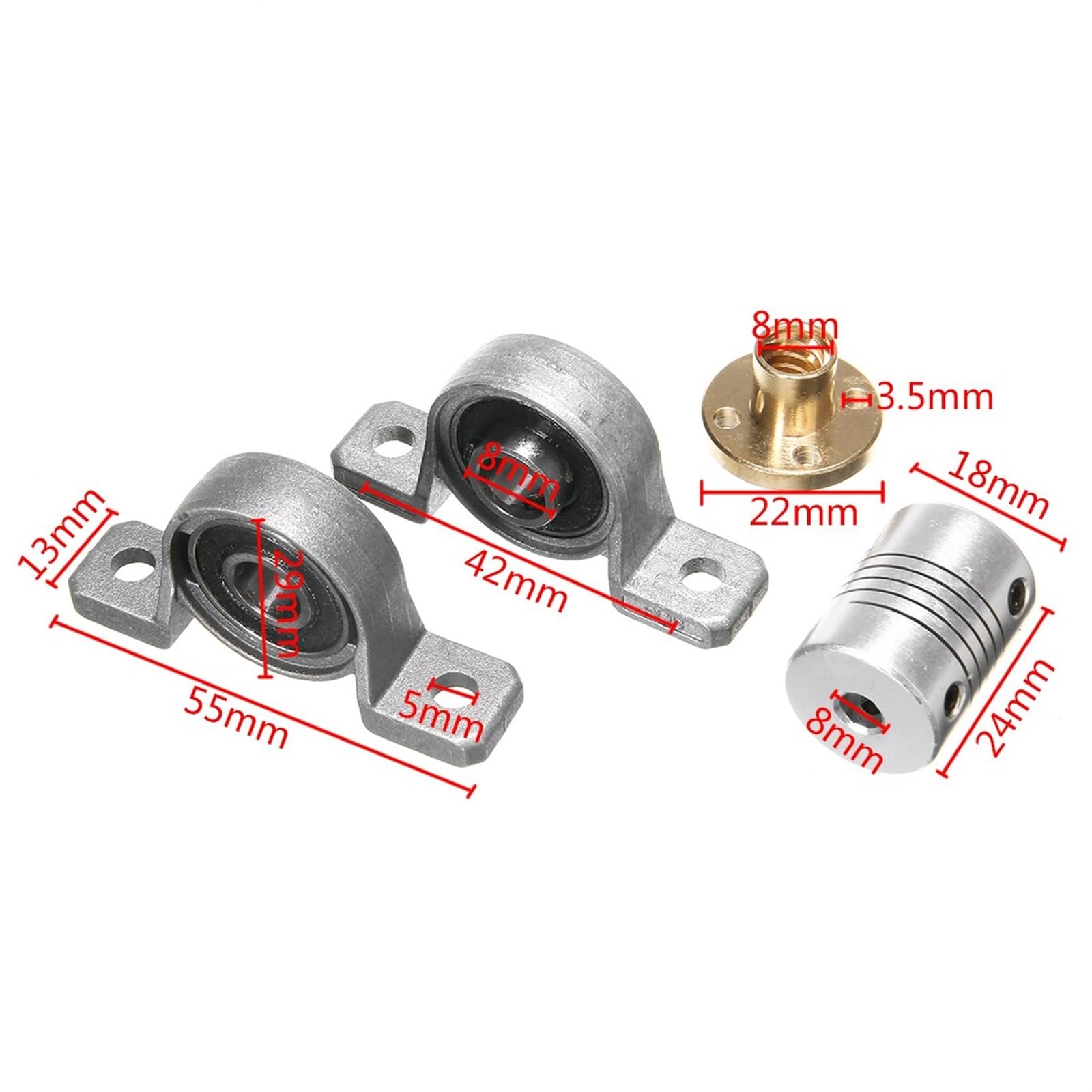 TR8x4 Leitspindel-Set, 8 mm Durchmesser, 2 mm Steigung, 4 mm Steigung, 500 mm Länge, 5er-Pack