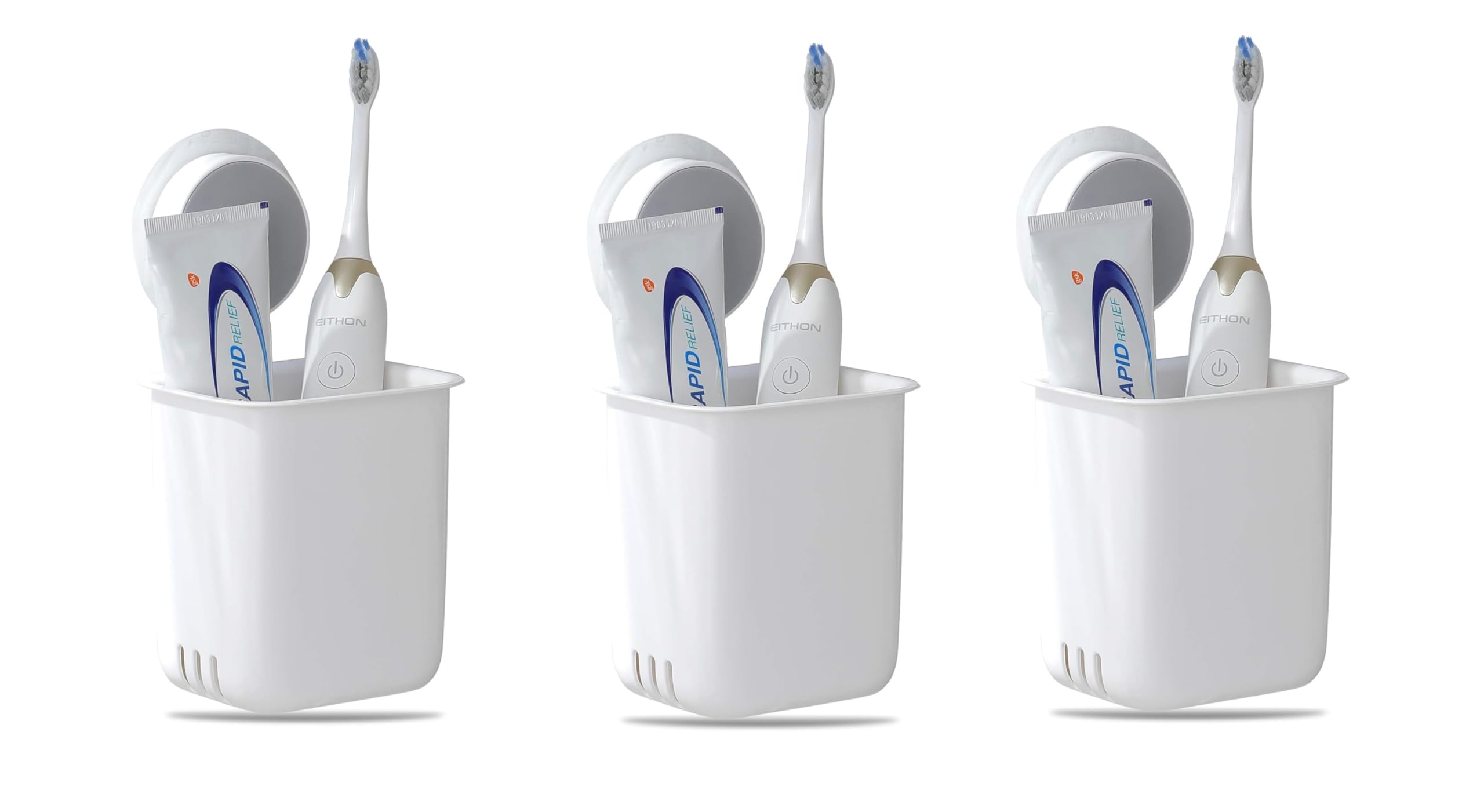 Wall-Mounted Tooth Brush Holder Bathroom - Self-Adhesive Bathroom Organiser Without Drill for Toothbrushes, Toothpaste and Makeup Brushes - Plastic Brush Holder for Bathroom (3, White)