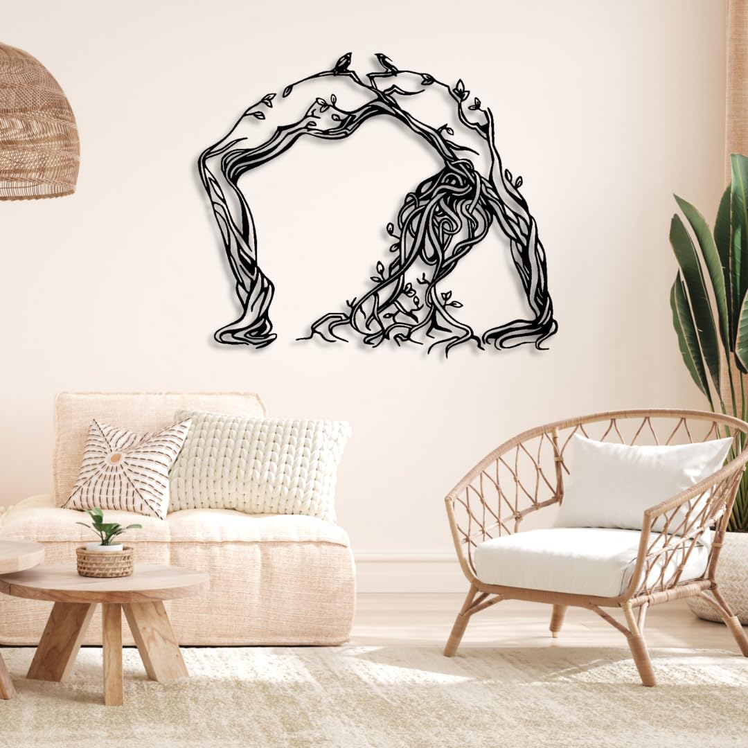 Donna e albero della vita, decoro in metallo, decoro naturale per salotto